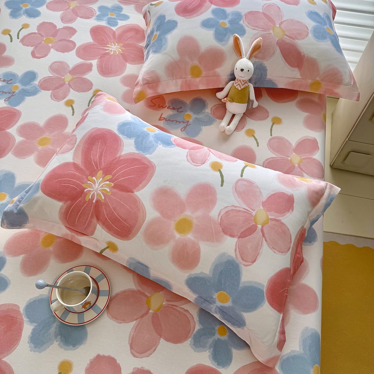 91家纺网 家纺一手货源 找家纺 壹贝家纺 2025新款A类印花全棉床笠 夕颜花开