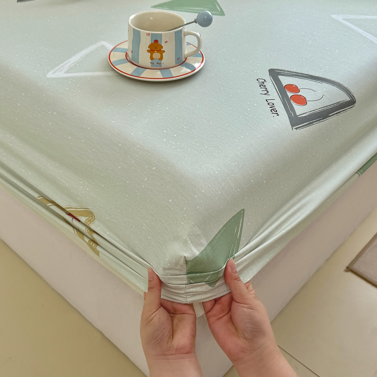 91家纺网 家纺一手货源 找家纺 壹贝家纺 2025新款A类印花全棉床笠 小可布丁