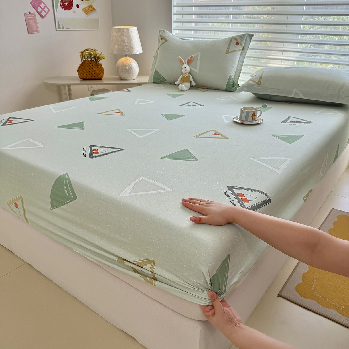 91家纺网 家纺一手货源 找家纺 壹贝家纺 2025新款A类印花全棉床笠 小可布丁