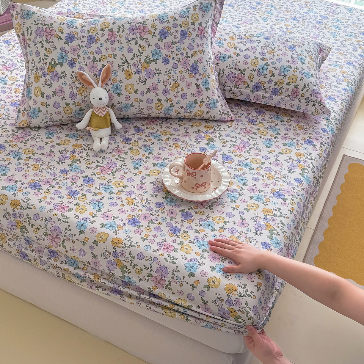 91家纺网 家纺一手货源 找家纺 壹贝家纺 2025新款A类印花全棉床笠 小美满