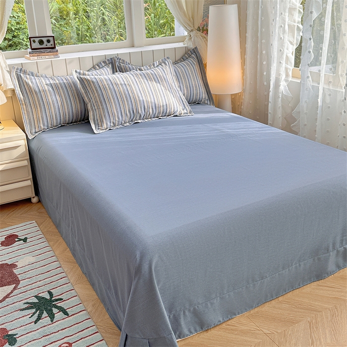 91家纺网 家纺一手货源 找家纺  简约 2025新款全棉四件套活性生态磨毛四件套 艾尔伦-蓝