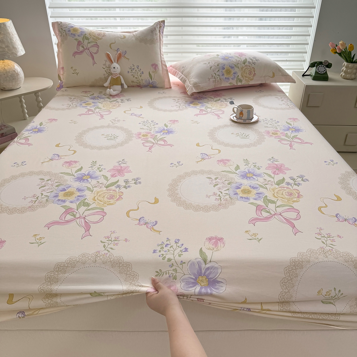 91家纺网 家纺一手货源 找家纺 壹贝家纺 2025新款A类印花全棉床笠 新恰如初