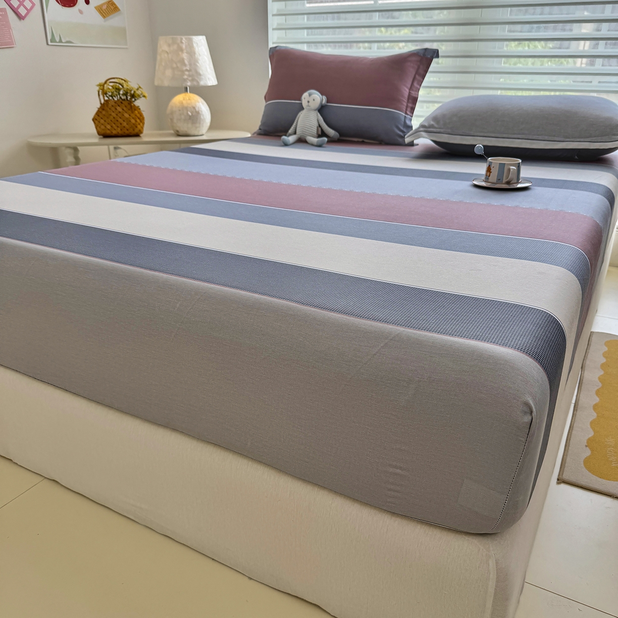 91家纺网 家纺一手货源 找家纺 壹贝家纺 2025新款A类印花全棉床笠 致青春