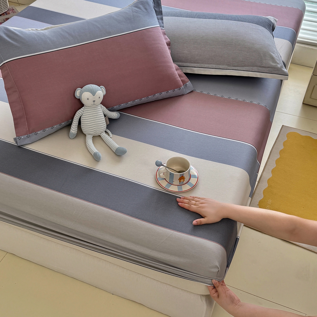 91家纺网 家纺一手货源 找家纺 壹贝家纺 2025新款A类印花全棉床笠 致青春