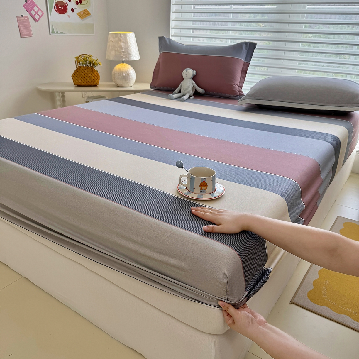 91家纺网 家纺一手货源 找家纺 壹贝家纺 2025新款A类印花全棉床笠 致青春