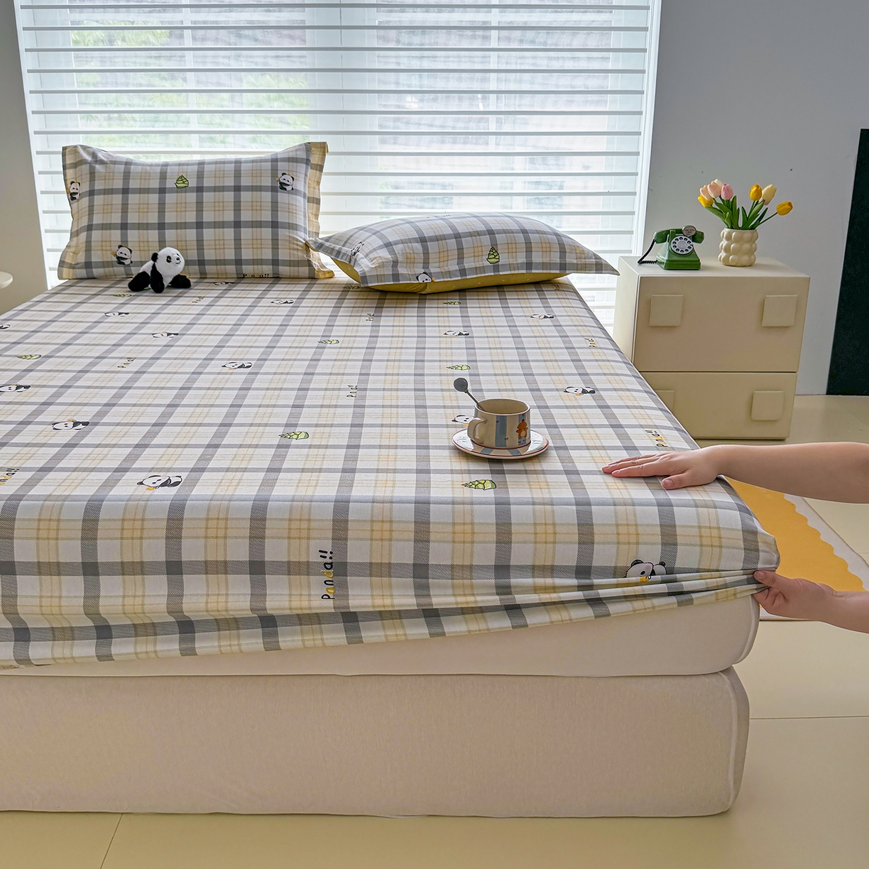 壹贝家纺 2025新款A类印花全棉床笠 竹林物语