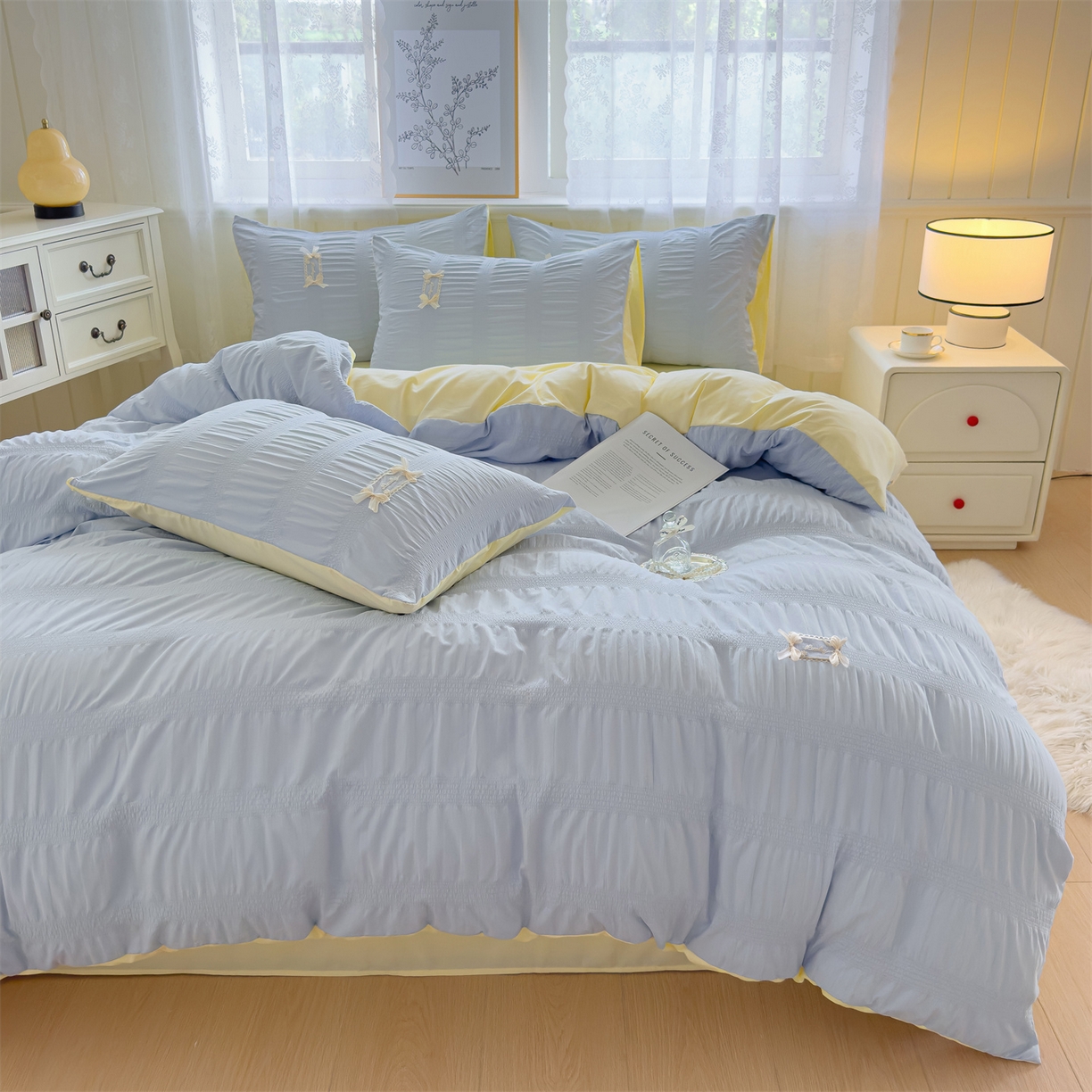 91家纺网 家纺一手货源 找家纺 （总）梦庭帛美 2025新款韩版公主风可乐泡泡纱四件套