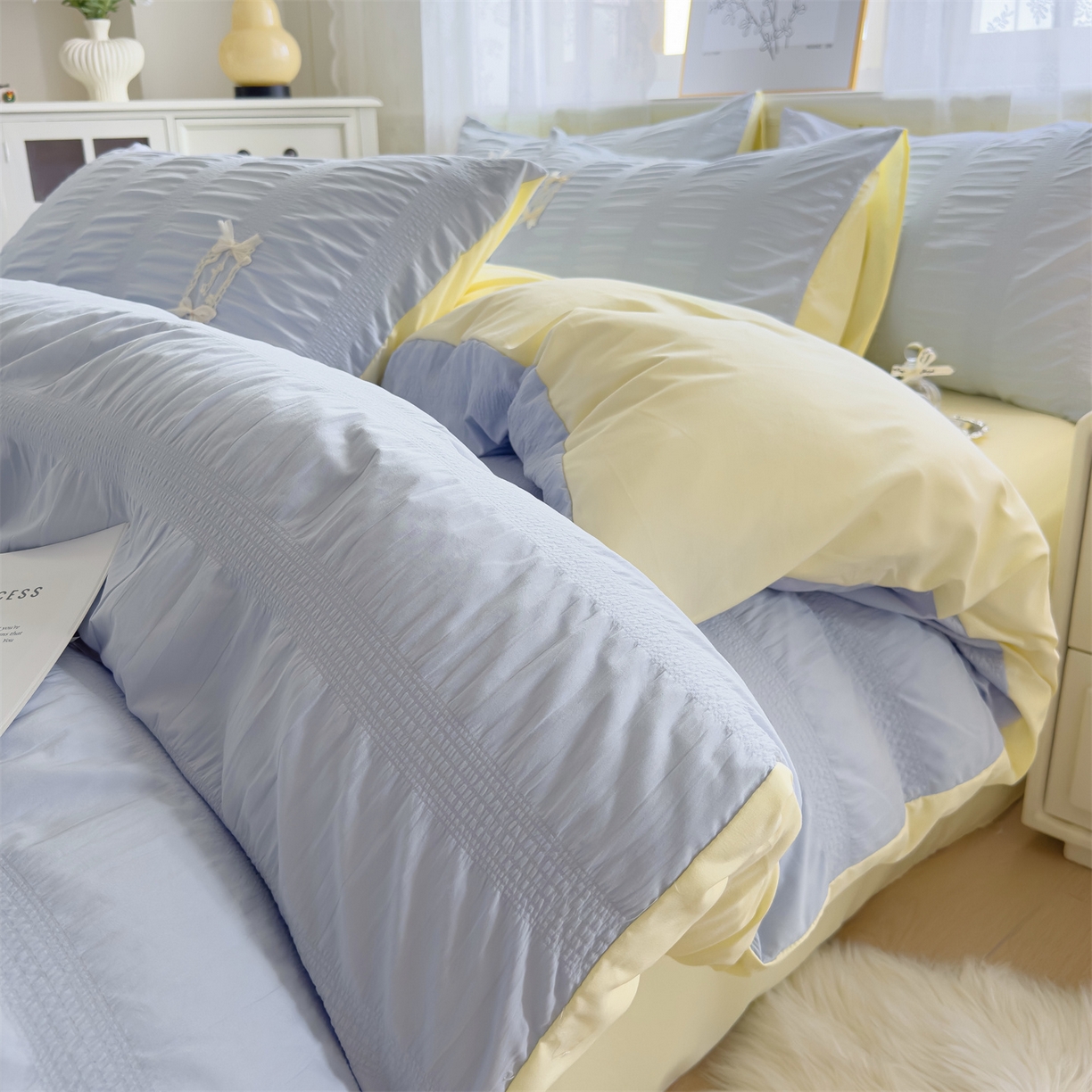 91家纺网 家纺一手货源 找家纺 （总）梦庭帛美 2025新款韩版公主风可乐泡泡纱四件套