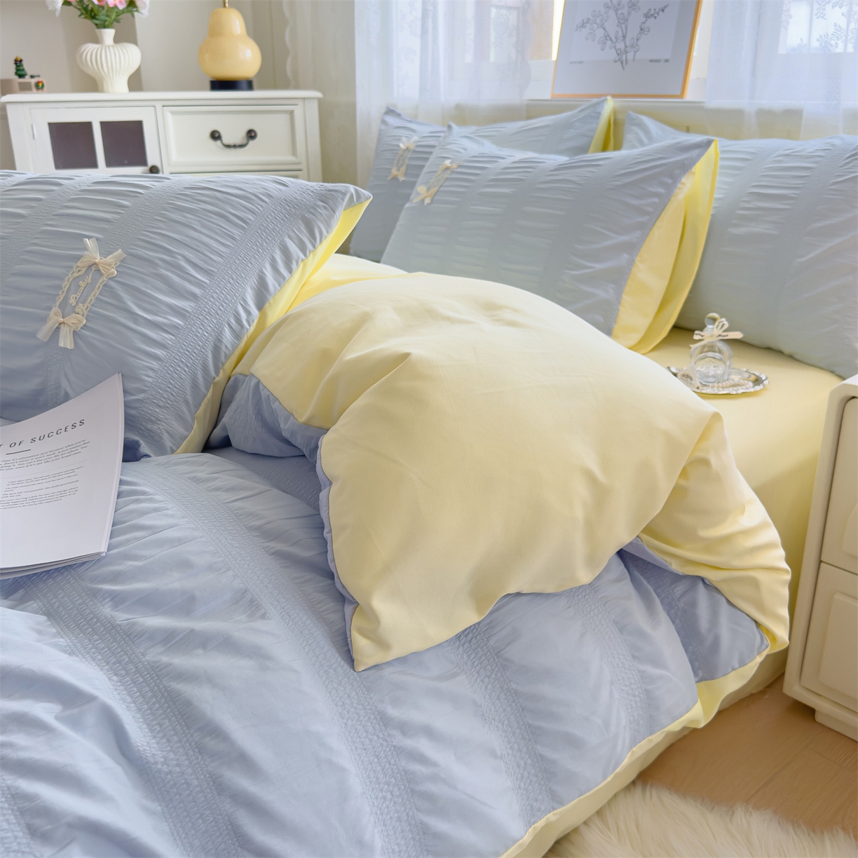 91家纺网 家纺一手货源 找家纺 （总）梦庭帛美 2025新款韩版公主风可乐泡泡纱四件套