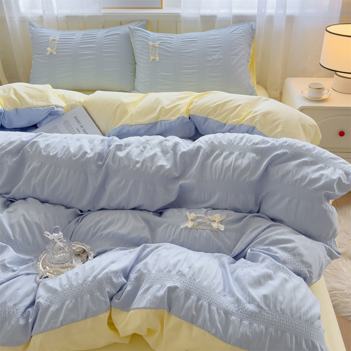 91家纺网 家纺一手货源 找家纺 （总）梦庭帛美 2025新款韩版公主风可乐泡泡纱四件套