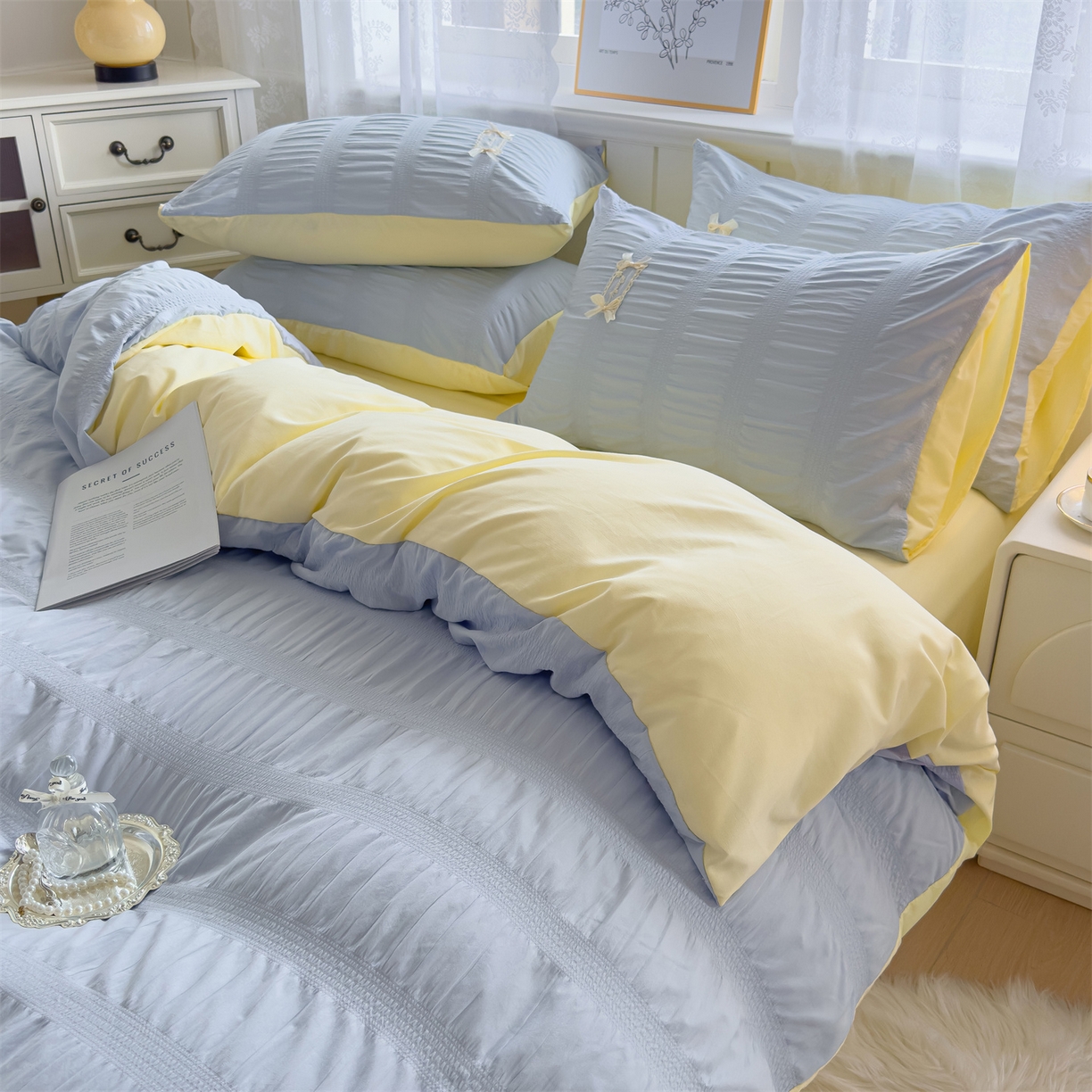 91家纺网 家纺一手货源 找家纺 （总）梦庭帛美 2025新款韩版公主风可乐泡泡纱四件套