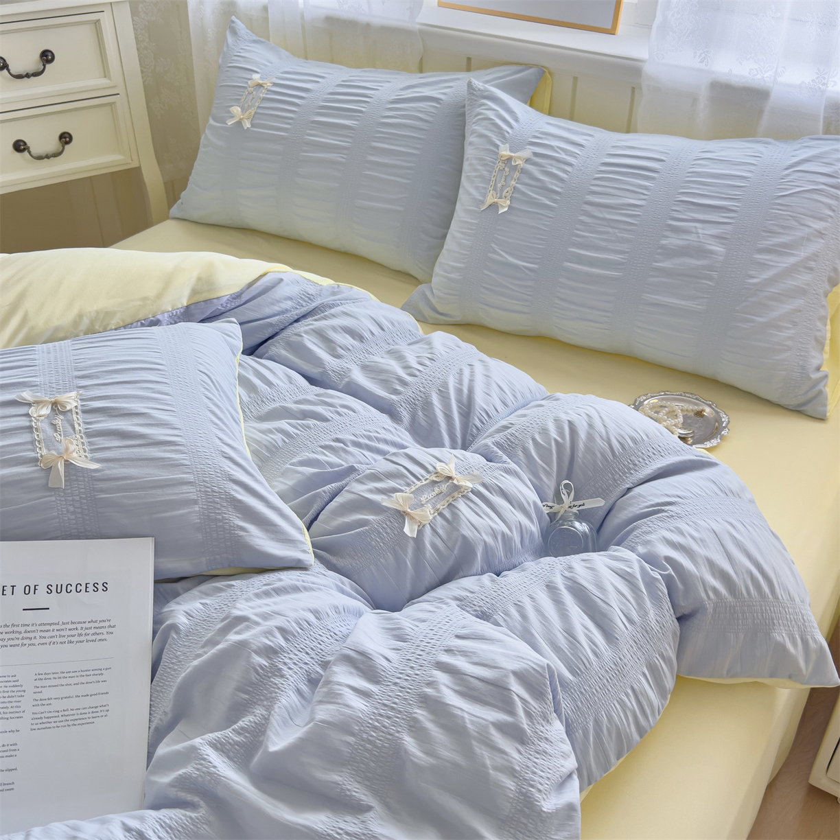 91家纺网 家纺一手货源 找家纺 （总）梦庭帛美 2025新款韩版公主风可乐泡泡纱四件套