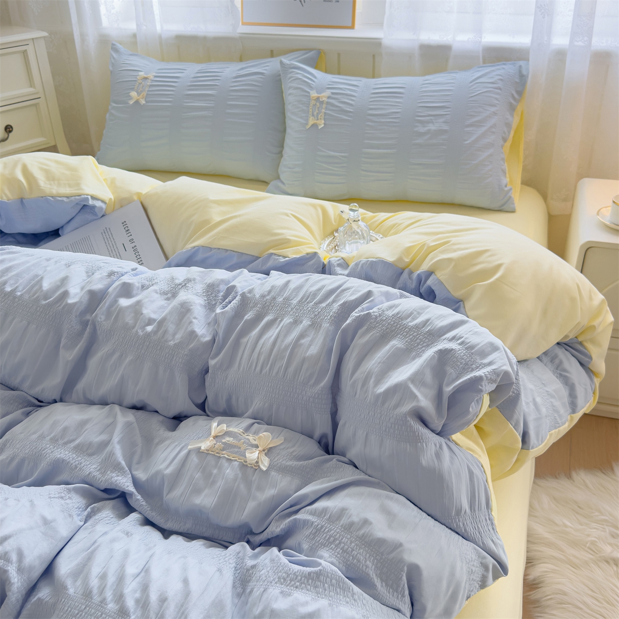 91家纺网 家纺一手货源 找家纺 （总）梦庭帛美 2025新款韩版公主风可乐泡泡纱四件套