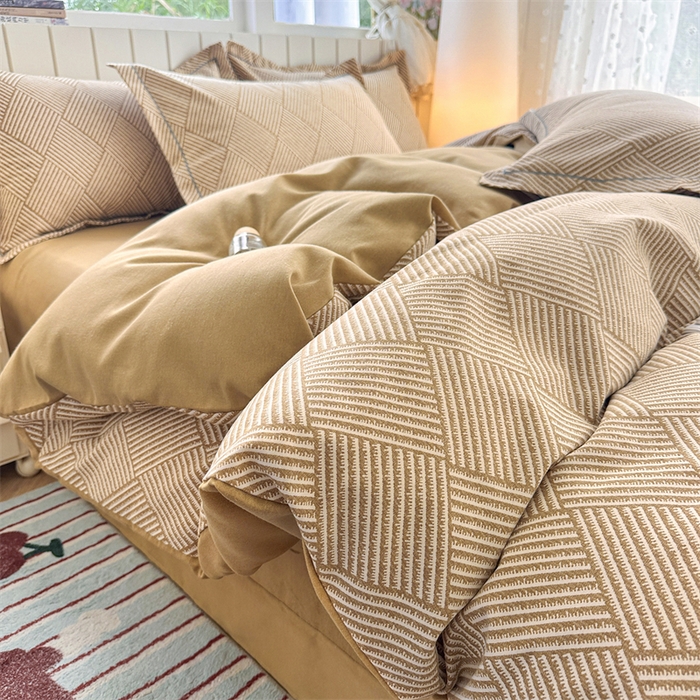 91家纺网 家纺一手货源 找家纺 简约 2025新款全棉四件套活性生态磨毛四件套 春雅格-咖