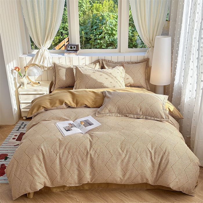 简约 2025新款全棉四件套活性生态磨毛四件套 春雅格-咖