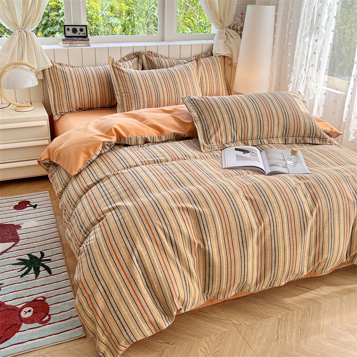 91家纺网 家纺一手货源 找家纺  简约 2025新款全棉四件套活性生态磨毛四件套 莫卡迪-桔