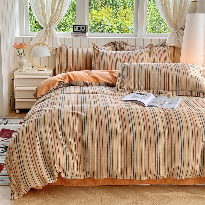 91家纺网 家纺一手货源 找家纺  简约 2025新款全棉四件套活性生态磨毛四件套 莫卡迪-桔