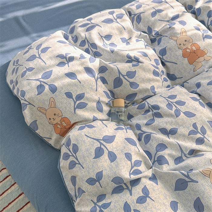 91家纺网 家纺一手货源 找家纺 简约 2025新款全棉四件套活性生态磨毛四件套 童画小兔