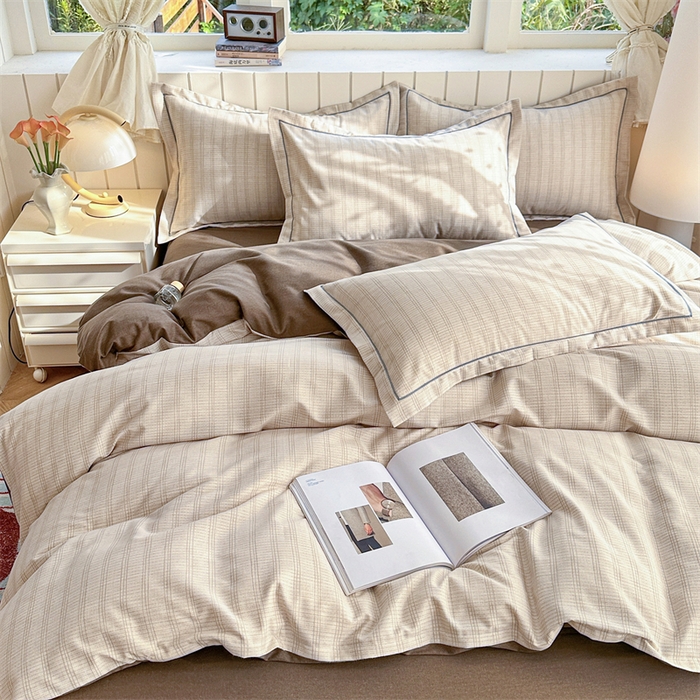 91家纺网 家纺一手货源 找家纺 简约 2025新款全棉四件套活性生态磨毛四件套 轩尼诗-咖