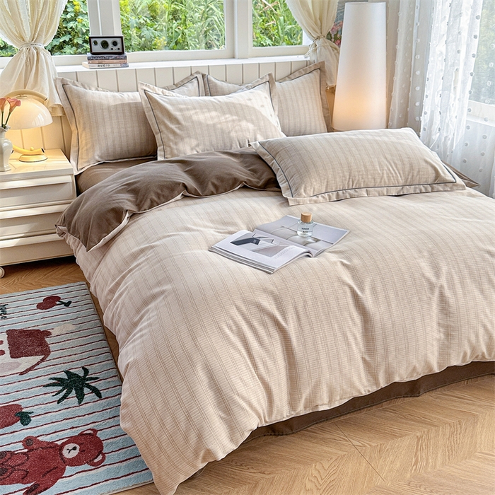 91家纺网 家纺一手货源 找家纺 简约 2025新款全棉四件套活性生态磨毛四件套 轩尼诗-咖