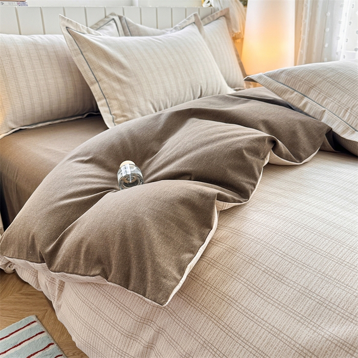 91家纺网 家纺一手货源 找家纺 简约 2025新款全棉四件套活性生态磨毛四件套 轩尼诗-咖