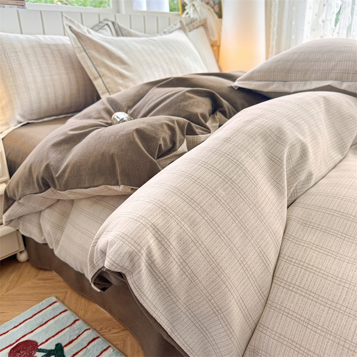 91家纺网 家纺一手货源 找家纺 简约 2025新款全棉四件套活性生态磨毛四件套 轩尼诗-咖