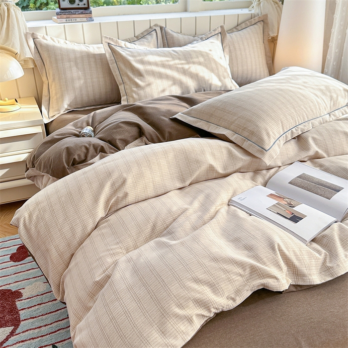 91家纺网 家纺一手货源 找家纺 简约 2025新款全棉四件套活性生态磨毛四件套 轩尼诗-咖