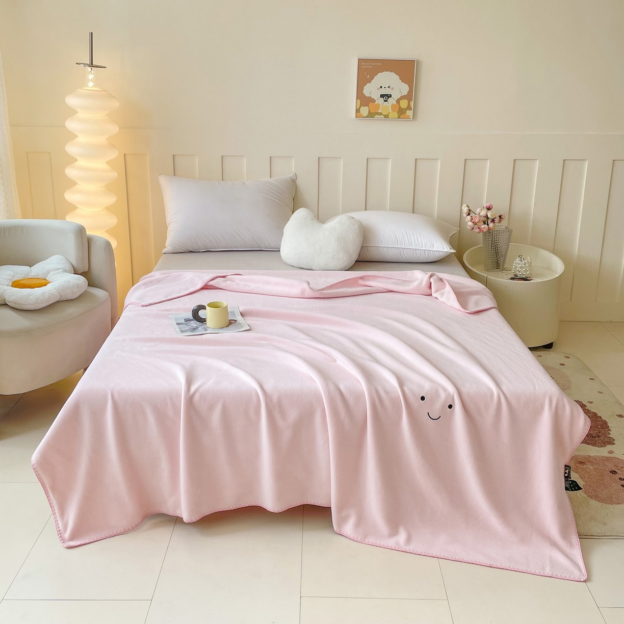 91家纺网 家纺一手货源 找家纺 （总）莱凯家纺 2025新款绵羊绒毛毯系列-笑脸