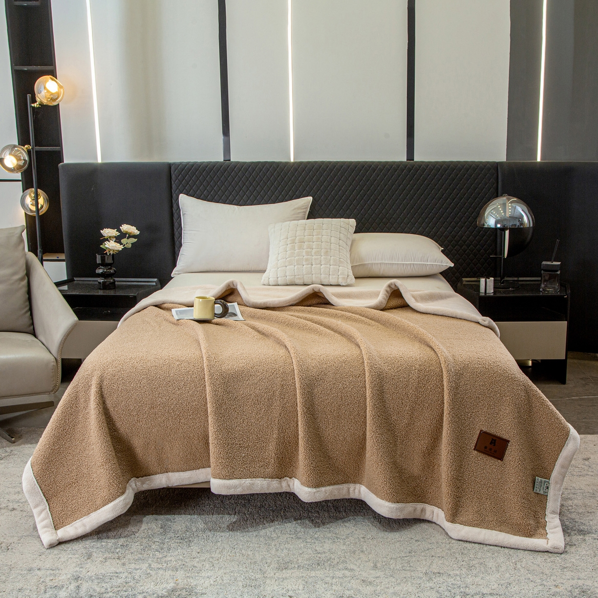 91家纺网 家纺一手货源 找家纺 莱凯家纺 2025新款泰迪绒毛毯系列 泰迪绒-咖色