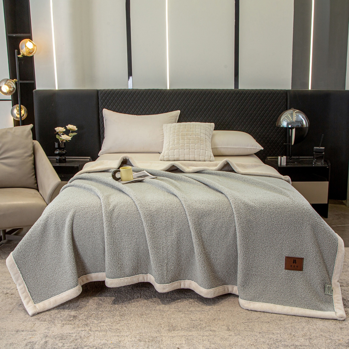 91家纺网 家纺一手货源 找家纺 莱凯家纺 2025新款泰迪绒毛毯系列 泰迪绒-浅灰
