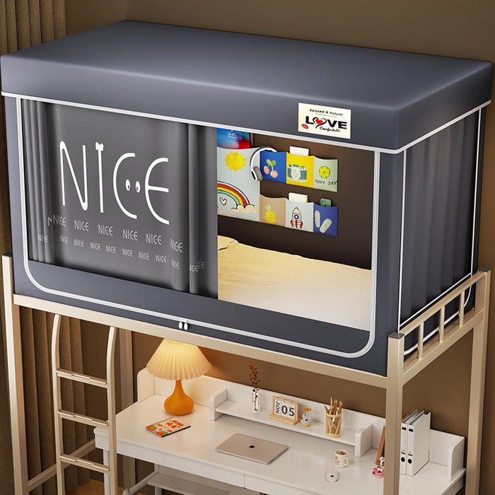 91家纺网 家纺一手货源 找家纺 宜品雅 2025新款大版花学生宿舍遮光蚊帐 欢乐字母-灰