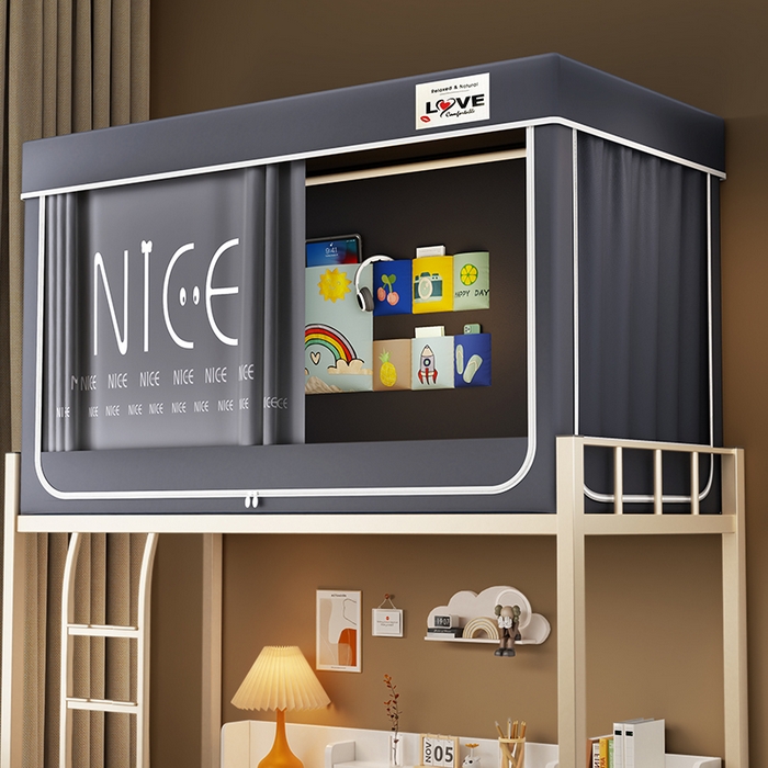 91家纺网 家纺一手货源 找家纺 宜品雅 2025新款大版花学生宿舍遮光蚊帐 欢乐字母-灰