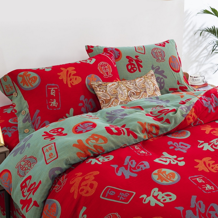 91家纺网 家纺一手货源 找家纺 （总）鲁爱 2025新款全棉色织双层纱纽扣款四件套