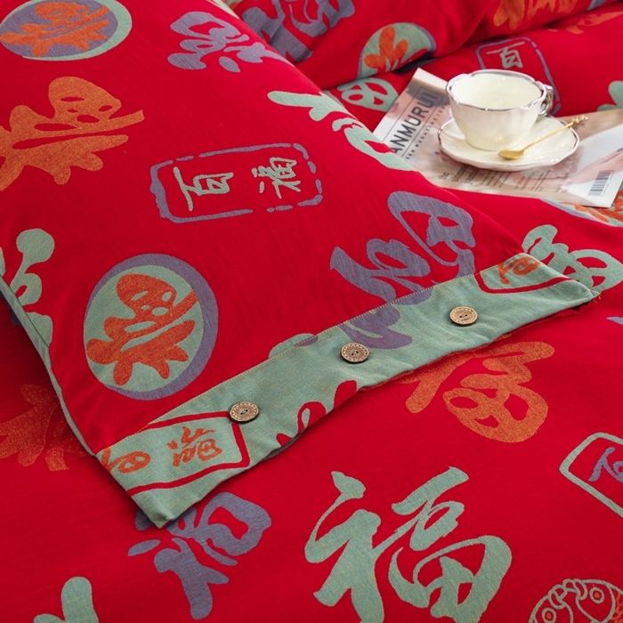 91家纺网 家纺一手货源 找家纺 （总）鲁爱 2025新款全棉色织双层纱纽扣款四件套