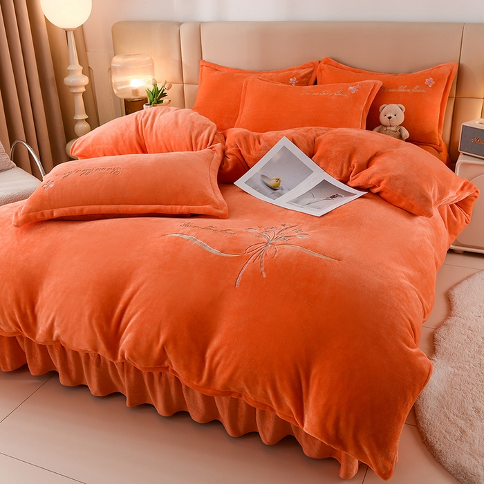 91家纺网 家纺一手货源 找家纺 绣女坊 2025新款高克重牛奶绒刺绣四件套 郁金香-爱玛橙