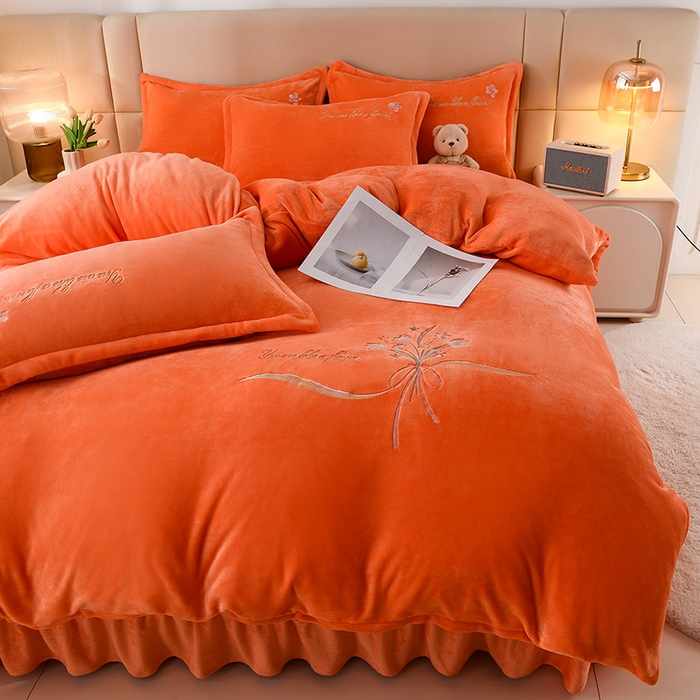 91家纺网 家纺一手货源 找家纺 绣女坊 2025新款高克重牛奶绒刺绣四件套 郁金香-爱玛橙