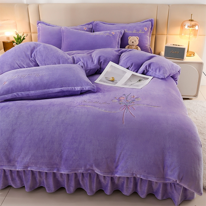 91家纺网 家纺一手货源 找家纺 绣女坊 2025新款高克重牛奶绒刺绣四件套 郁金香-香芋紫