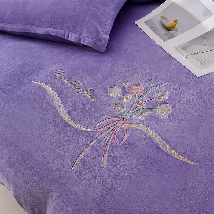 91家纺网 家纺一手货源 找家纺 绣女坊 2025新款高克重牛奶绒刺绣四件套 郁金香-香芋紫