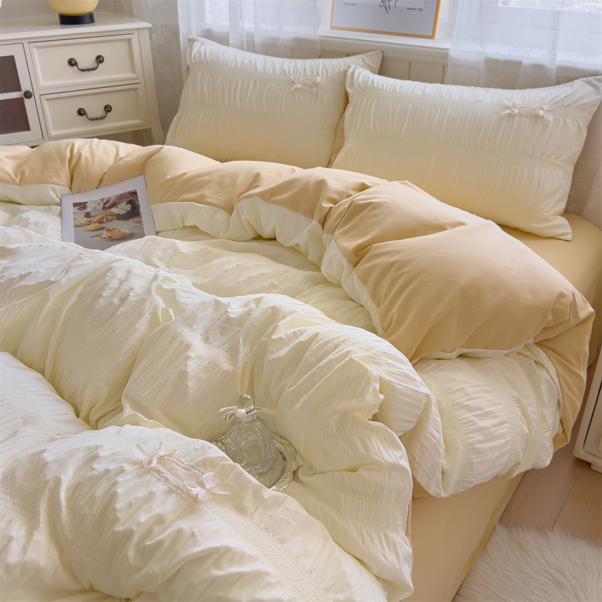 91家纺网 家纺一手货源 找家纺 （总）梦庭帛美 2025新款韩版公主风可乐泡泡纱四件套