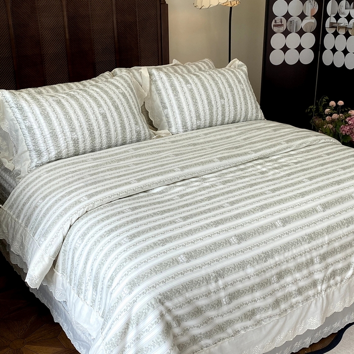 91家纺网 家纺一手货源 找家纺 （总）奈萝家纺 2025新款13372全棉法式大花边床盖被套四件套