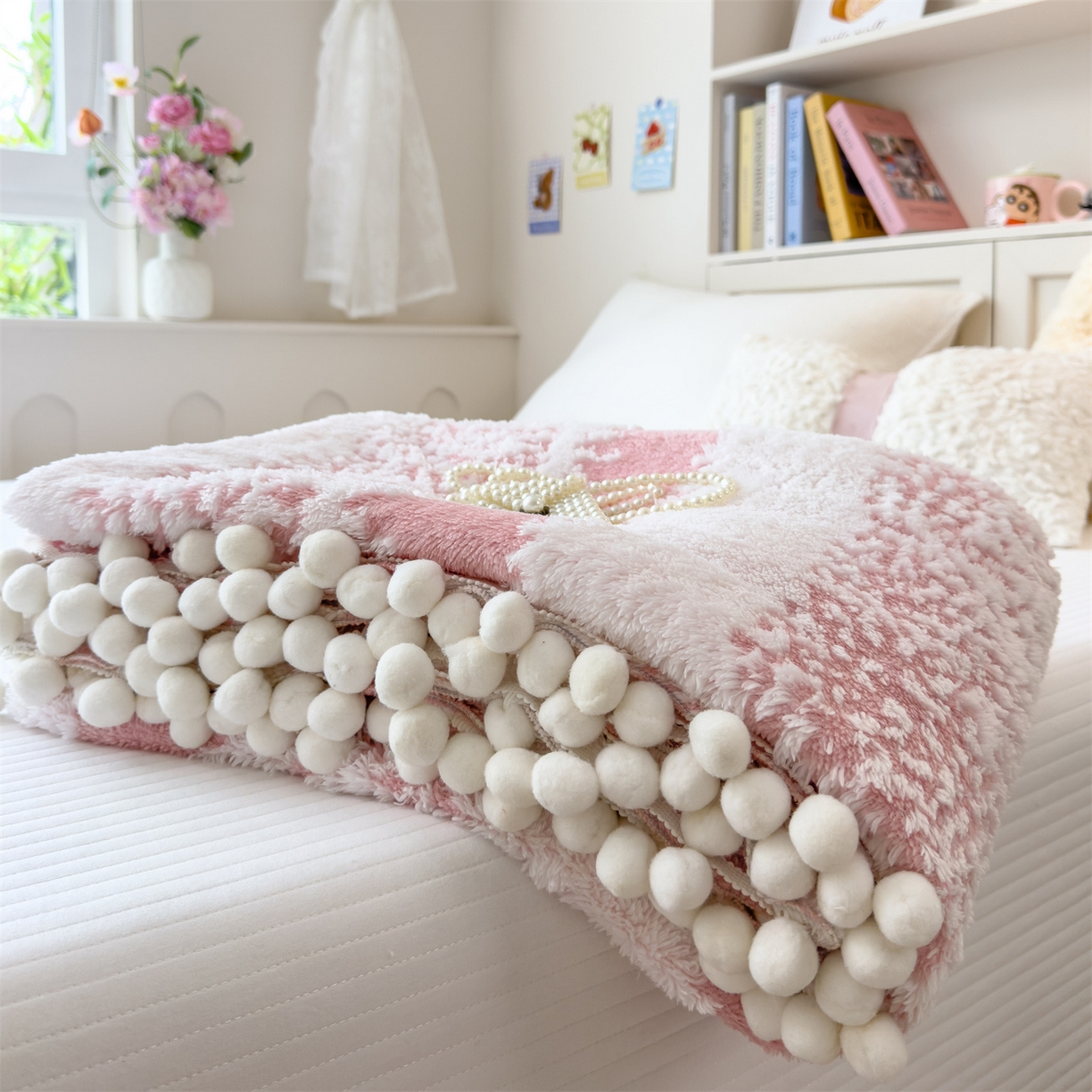 91家纺网 家纺一手货源 找家纺 丝幔家纺 2025新款星绒梦语毛球多功能毛毯毯子-森语雪球 森语雪球 樱花粉