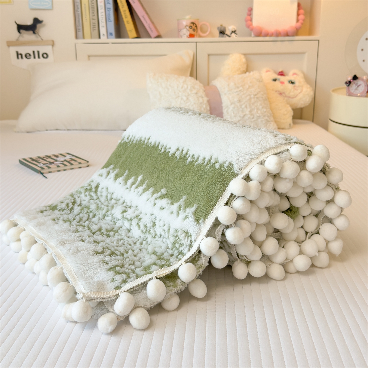 91家纺网 家纺一手货源 找家纺 丝幔家纺 2025新款星绒梦语毛球多功能毛毯毯子-森语雪球 森语雪球 薄荷绿