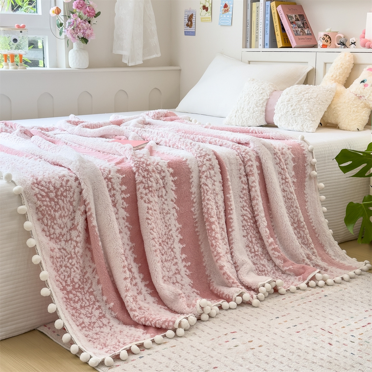 91家纺网 家纺一手货源 找家纺 丝幔家纺 2025新款星绒梦语毛球多功能毛毯毯子-森语雪球 森语雪球 樱花粉