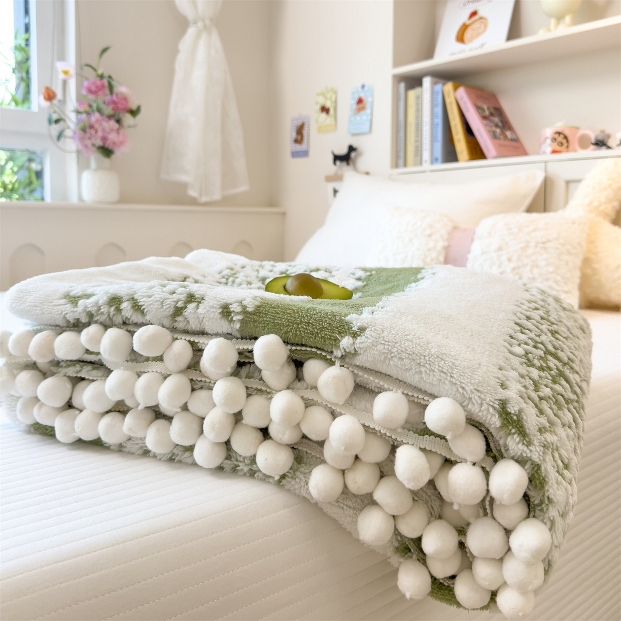 91家纺网 家纺一手货源 找家纺 丝幔家纺 2025新款星绒梦语毛球多功能毛毯毯子-森语雪球 森语雪球 薄荷绿