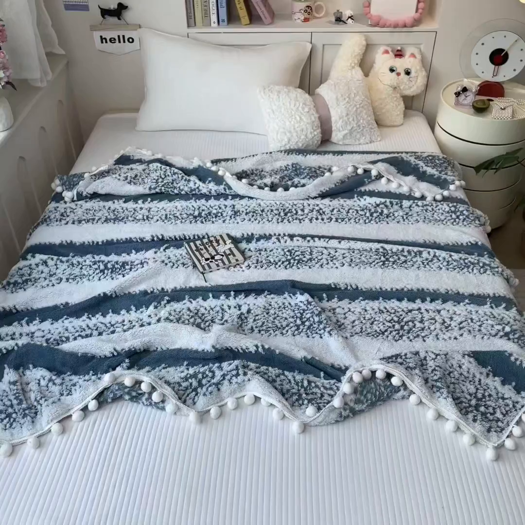 91家纺网 家纺一手货源 找家纺 丝幔家纺 2025新款星绒梦语毛球多功能毛毯毯子-森语雪球 森语雪球 冰蓝