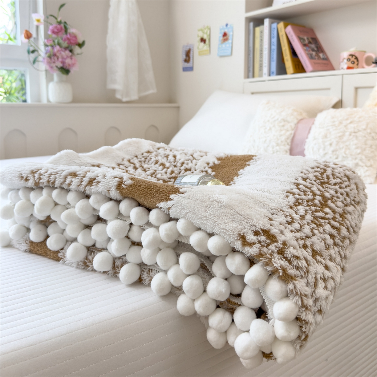 91家纺网 家纺一手货源 找家纺 丝幔家纺 2025新款星绒梦语毛球多功能毛毯毯子-森语雪球 森语雪球 焦糖