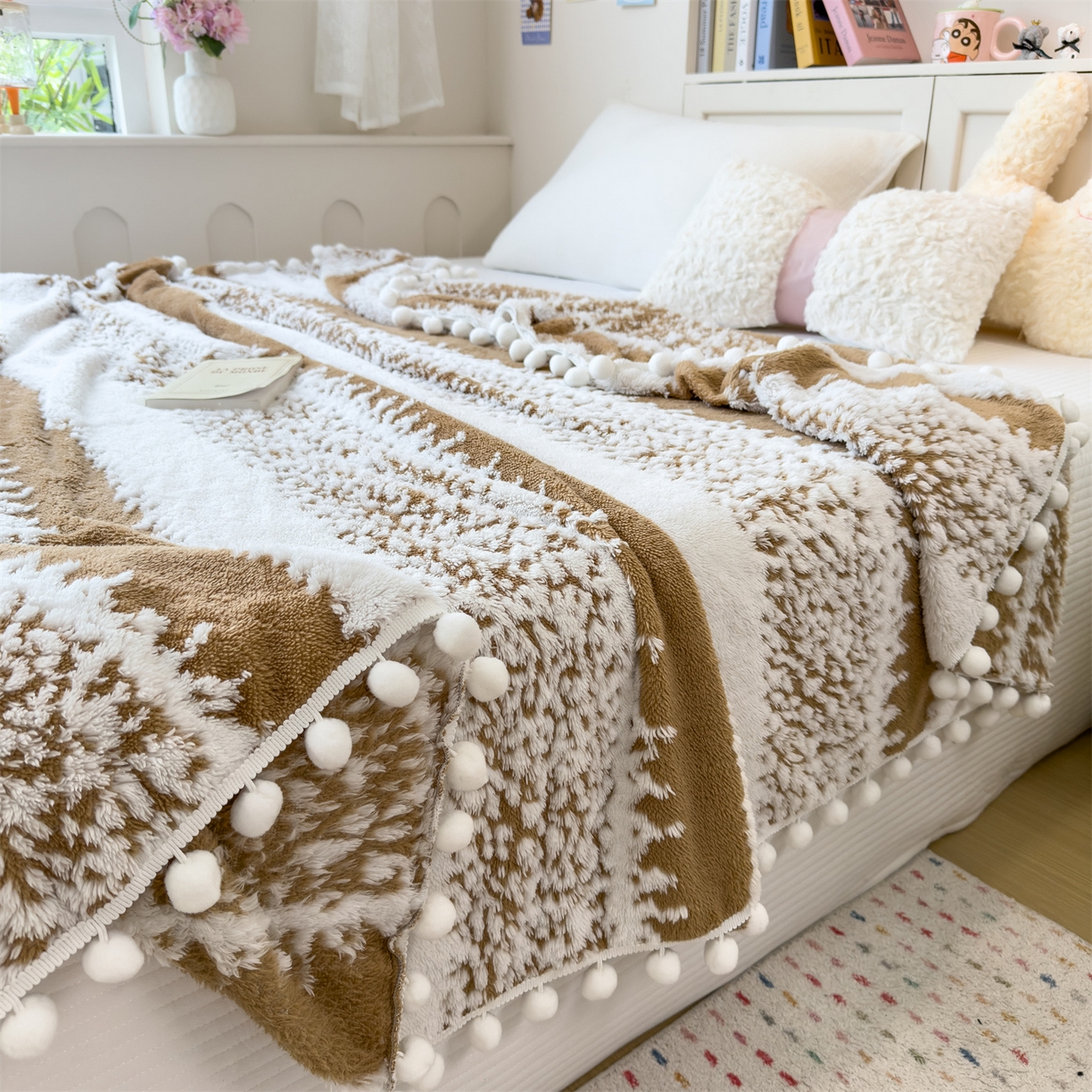 91家纺网 家纺一手货源 找家纺 丝幔家纺 2025新款星绒梦语毛球多功能毛毯毯子-森语雪球 森语雪球 焦糖