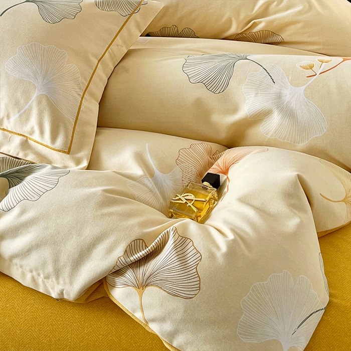 91家纺网 家纺一手货源 找家纺 帛美家纺 2025新款加厚纯棉全棉磨毛印花四件套 一叶知秋