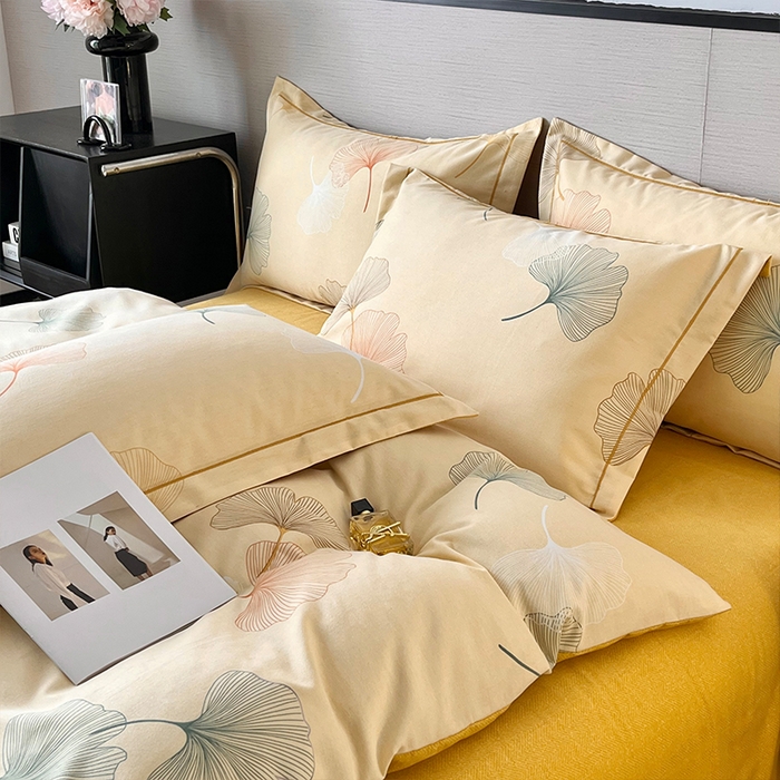 91家纺网 家纺一手货源 找家纺 帛美家纺 2025新款加厚纯棉全棉磨毛印花四件套 一叶知秋