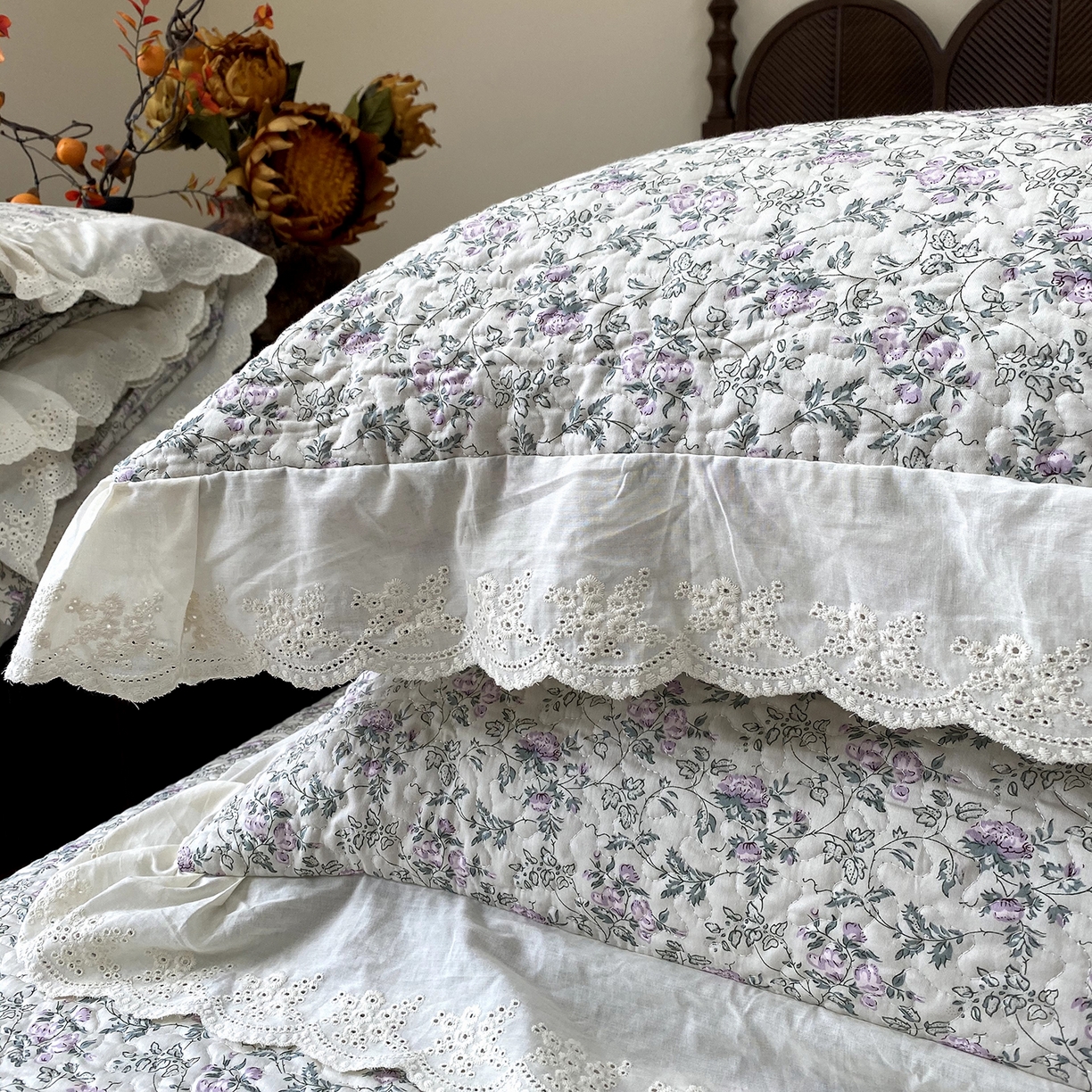 91家纺网 家纺一手货源 找家纺 （总）奈萝家纺 2025新款13372全棉法式大花边床盖被套四件套